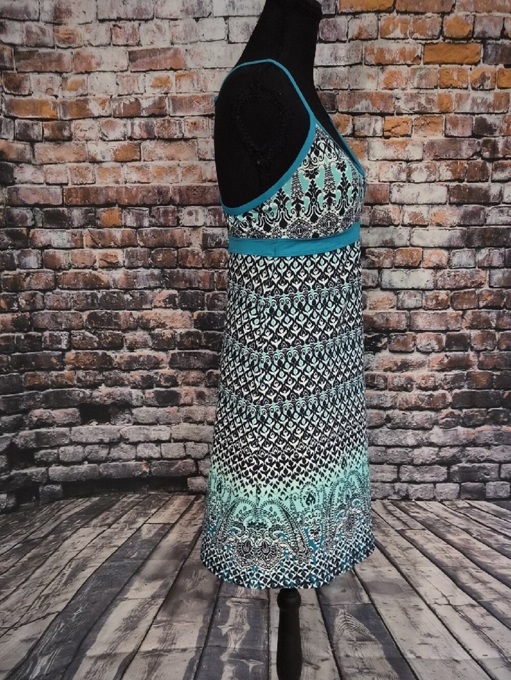 Athleta Teal Patterned Spaghetti-Strap Mini Dress - Picture 5 of 8